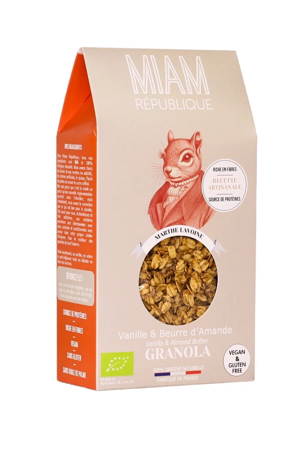 MIAM RÉPUBLIQUE ekologiška granola su Burbono vanile ir migdolų sviestu