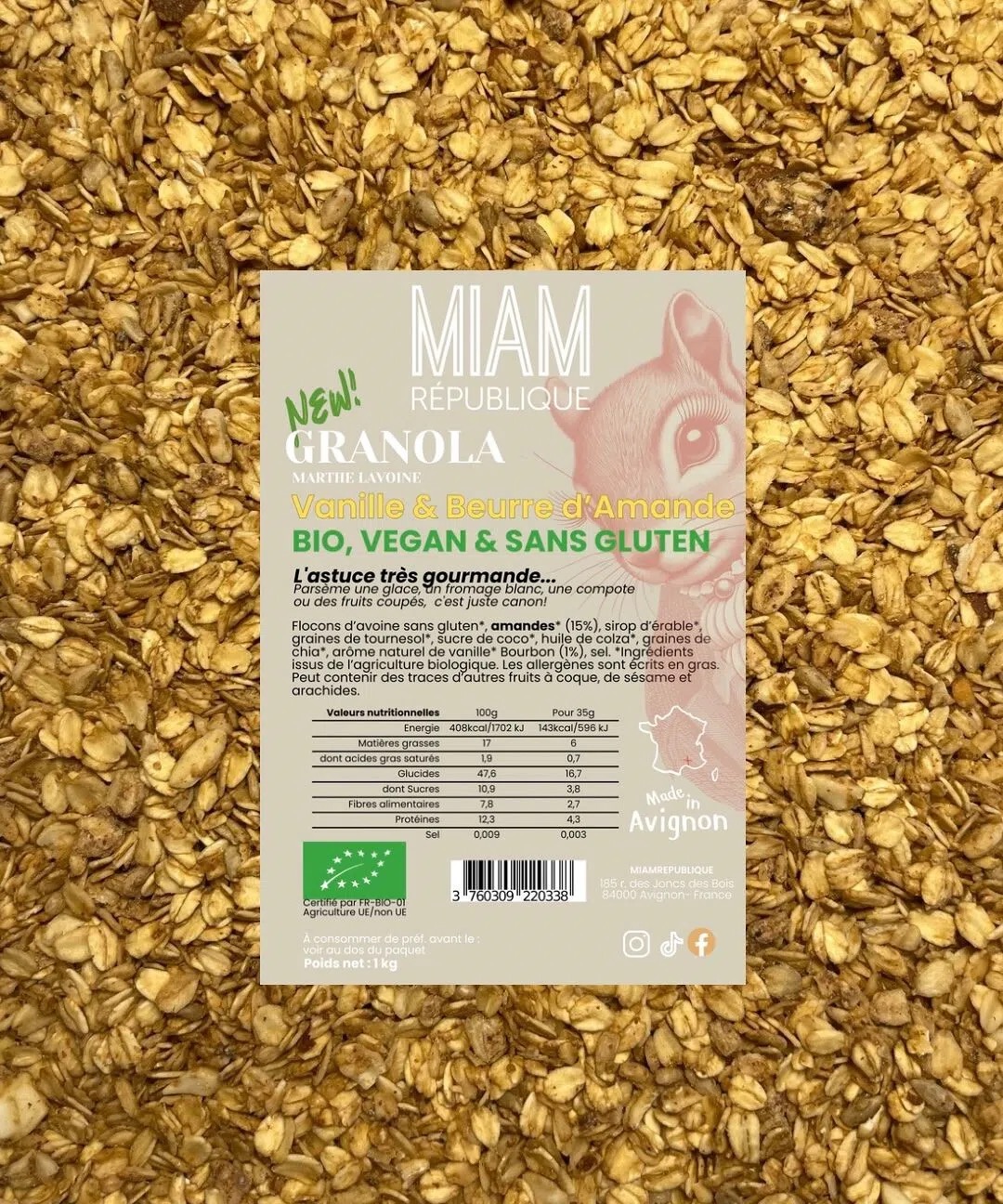 MIAM RÉPUBLIQUE ekologiška granola su Burbono vanile ir migdolų sviestu - Image 2