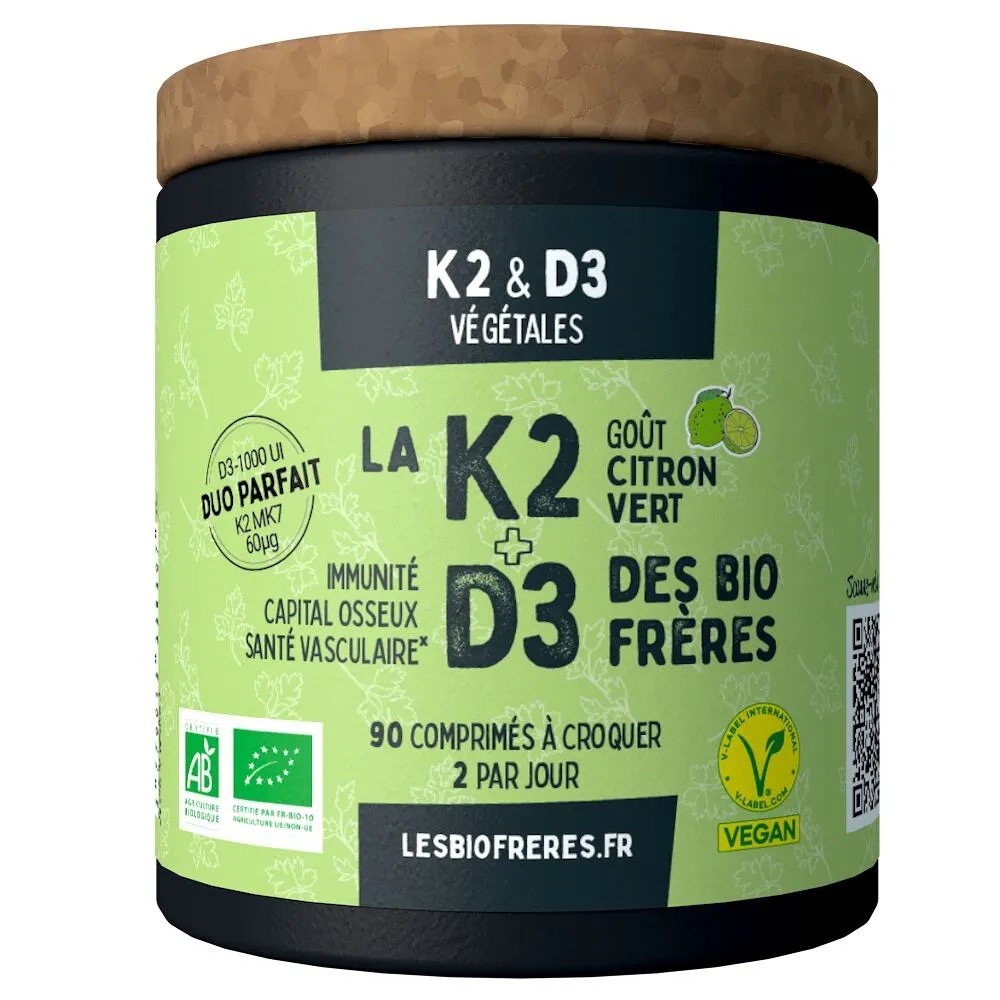 Les Bio Frères ekologiškas augalinis vitaminas K2 ir D3 (žaliosios citrinos skonio)