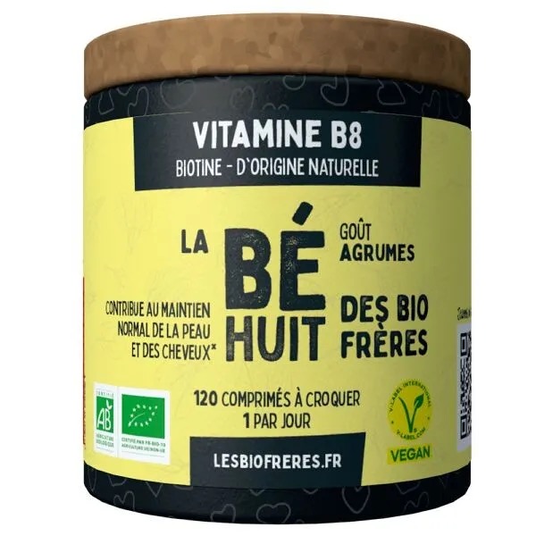 Les Bio Frères ekologiškas citrinų skonio biotinas – vitaminas B8 plaukams, odai ir energijos apykaitai