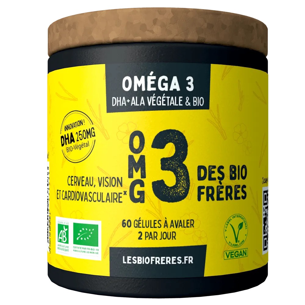 Les Bio Frères ekologiškos augalinės Omega-3 DHA ir ALA kapsulės širdžiai, smegenims ir regėjimui